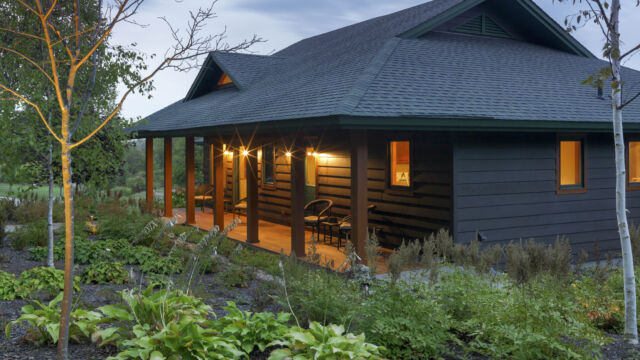 After: Re-defined walks, added large plantings that bring the forest to the house.